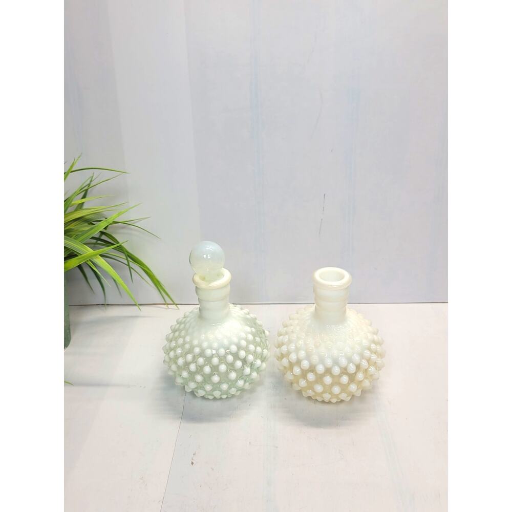 2 Vintage Fenton Perfume Bottles Hobnail White Opalescent 1 Stopper